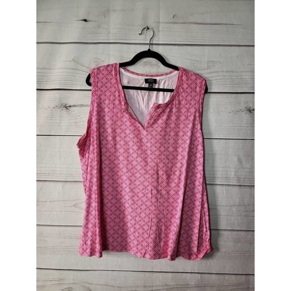 Jones New York Womens Tank Top‎ Pink Floral Sleeveless Notch Neck Stretch 3X - Picture 1 of 6